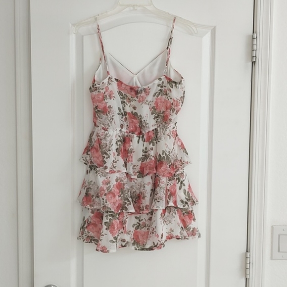 New Francesca's TRIXXI Chiffon Ruffle Floral Print Surplice Dress Peachy Pink S - Picture 8 of 13